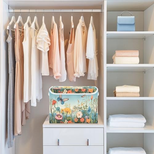 Colorful Flower Pattern Storage Bins with Lids and Carrying Handle,Foldable Storage Boxes Organizer Containers Baskets Cube with Cover for Home Bedroom Closet Office - Image 6