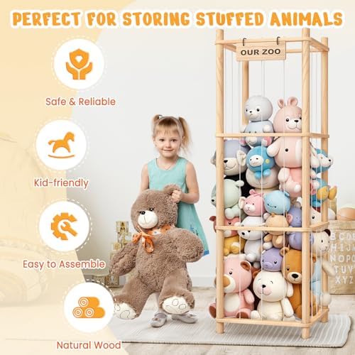 Woodure Stuffed Animal Storage & Organizer, Wooden Toy Holder Zoo for Kids - Image 2