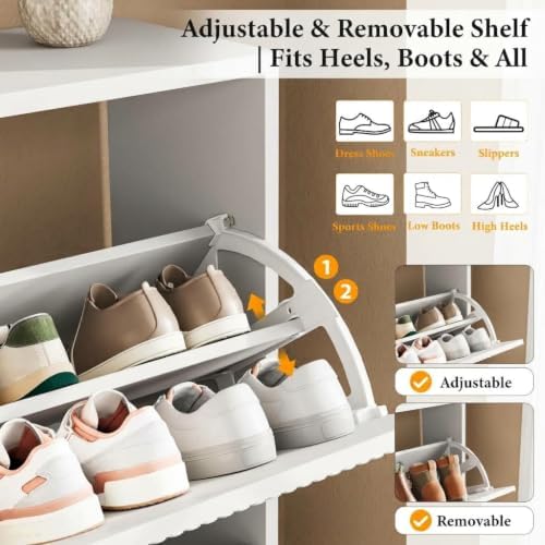 Nicetree Shoe Storage Cabinet for Entryway - 2 Flip Drawers Shoe Cabinet with Tiered Fluted Design - Slim Shoe Storage Rack with Gold Legs - Narrow Shoe Cabinet Hidden Shoe Organizer for Small Spaces - Image 5