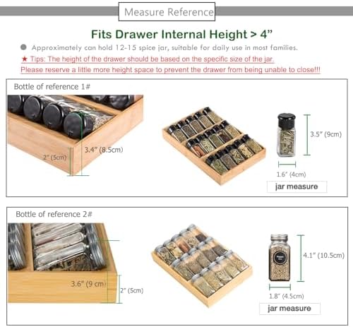 3-Tier Bamboo Drawer Spice Rack Wooden Kitchen Cabinet Spice Organizer Spice Jar Holder, Medicine/Health Care/Vitamin Bottles Storage Rack (Pre-Measure Drawer Dimensions), 1 Pack Drawer Rack - Image 3