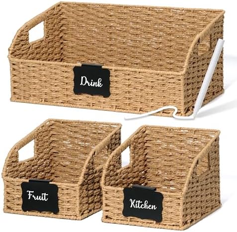 Pantry Baskets for Organizing,Wicker Storage Bins, 3 Pack, Natural by STYLAVE