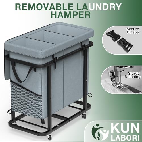 Laundry Basket with Lid,230L Rolling Laundry Hamper with Wheels,Grey - Image 5