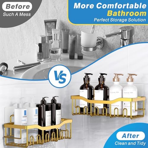 Shower Caddy 5 Pack,Adhesive Shower Organizer for Bathroom Storage&Home Decor&Kitchen,No Drilling,Large Capacity,Rustproof Stainless Steel Bathroom Organizer,Shower Shelves for Inside Shower-Larger - Image 3