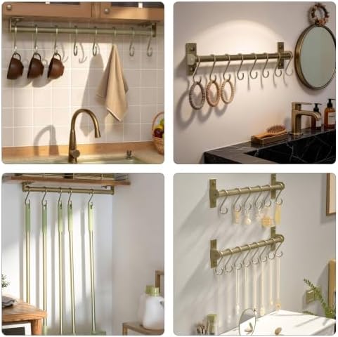 Dseap Kitchen Utensil Holder Hanger, Pot and Pan Rack wall mounted, Kitchen Rail with 8 Hooks for Hanging Cooking Utensils, Mugs, Spoons, Wall Mounted, Bronze New, Pack of 2 - Image 7
