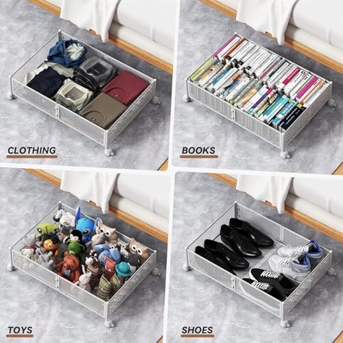PHINOX Under Bed Storage Container with Wheels,Patterned,Metal,2 Pack,White - Image 4