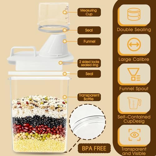 2 Pack 1800ML Airtight Cereal Container with Pour Spout & Cup - Image 3