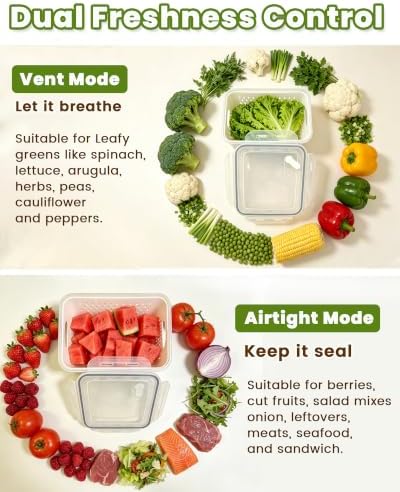 TBMax 8 Pieces Airtight Fruit Storage Containers for Fridge with Air Circulation Vent, 4 Pack Produce Saver with Colander for Berry Lettuce Salad Vegetable Storage, Refrigerator Organizers - Image 2