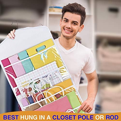 ProPik Hanging Double Sided Gift Bag Storage Organizer with Multiple Front and Back Pockets - Organize Your Gift Wrap, Tissue Paper, and Paper Bags 38 x 16 Inch PVC (White) - Image 6