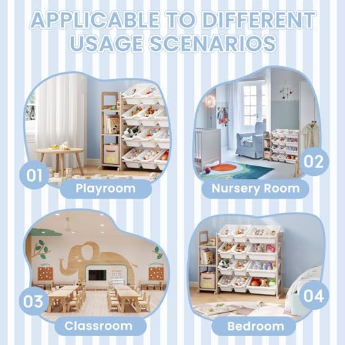 Toy Storage Organizer - Toy Organizers and Storage with Bookshelf, Toy Storage Shelf with 3 Shelves and 12 Storage Bins, Kids Bookshelf and Toy Storage for Kids Room, Playroom, Bedroom, Nursery, White - Image 6