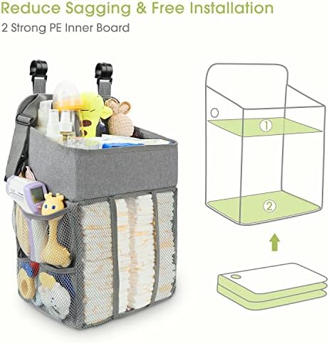 Maliton Hanging Diaper Organizer Hold 50+ Diapers, with 4 Mesh Pockets，Gray - Image 2