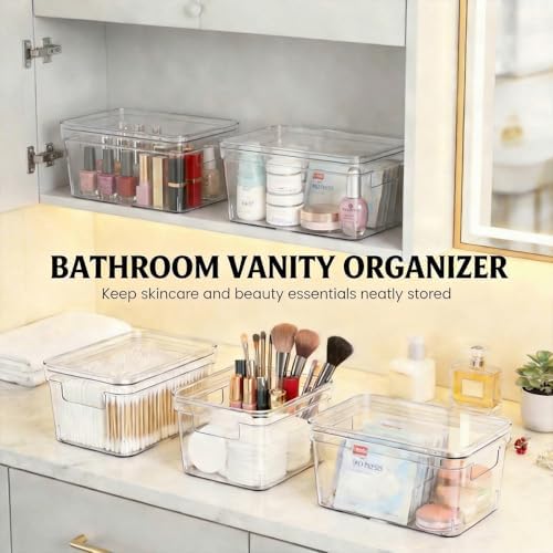 MOONEDGE 2 Pack 10x6x5 Stackable Small Clear Storage Bins with Lids - Image 4