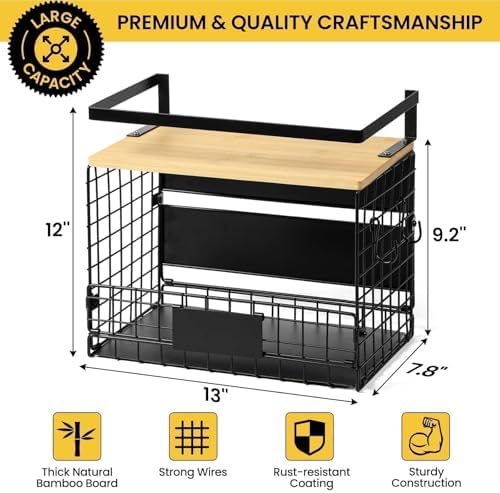 [WIDER SHELF] 1 SET Strong Magnetic Shelf Basket for Fridge with Tag & Bamboo Top, XXL Large Magnetic Spice Rack Shelves for Side of Refrigerator, Kitchen Pantry Storage Organizer for Food Fruit Veg - Image 2