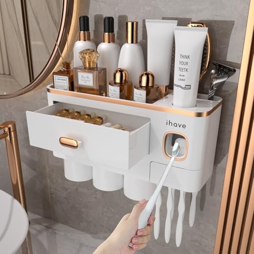 iHave Toothbrush Holders Bathrooms Wall Mount Toothpaste Dispenser & 3 Cups by ihave
