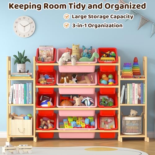 Large Toy Storage Organizer Kids Toy Organizer and Bookshelf Combo with 12 Bins and 6 Shelves Toy Organization Box Toy Shelf for Playroom, Bedroom, Nursery - Image 3