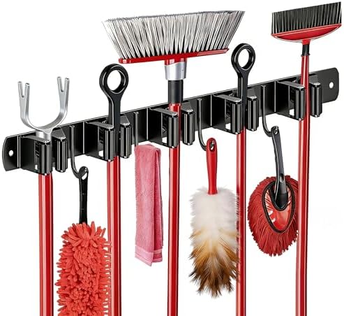 SUS304 5 Racks and 4 Hooks Mop and Broom Holder Wall Mount by Zenitize