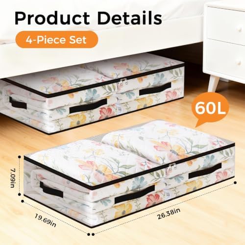 4 Pack Under Bed Storage Bags, 60L Foldable Clear Containers with Handles - Image 2
