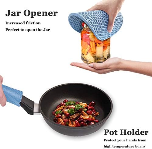 Silicone Trivet Mats - Walfos Heat Resistant Pot Holders Set, 4pcs 2 Sizes 7 Inch & 9 Inch, Multipurpose Non-Slip Hot Pads for Hot Pot, Hot Dishers, Jar Opener, Food Grade & BPA Free (Nordic Blue) - Image 5