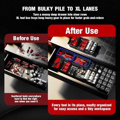 【6 PCS Extra-Large】 Tool Box Drawer Organizer Trays with Non-slip Pads, Heavy-Duty Tool Chest Drawer Organizer for Rolling Tool Chest and Garage Drawers, Truck Toolbox organizer and Workbench Storage - Image 6