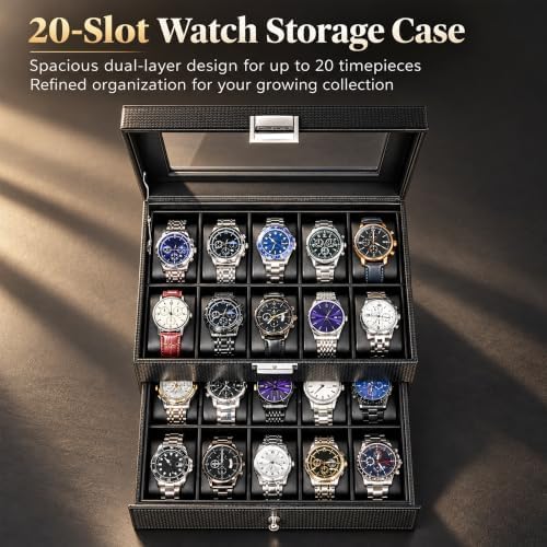 BEWISHOME Watch Case, 20-Slot Watch Box Organizer with Large Glass Lid - Image 5