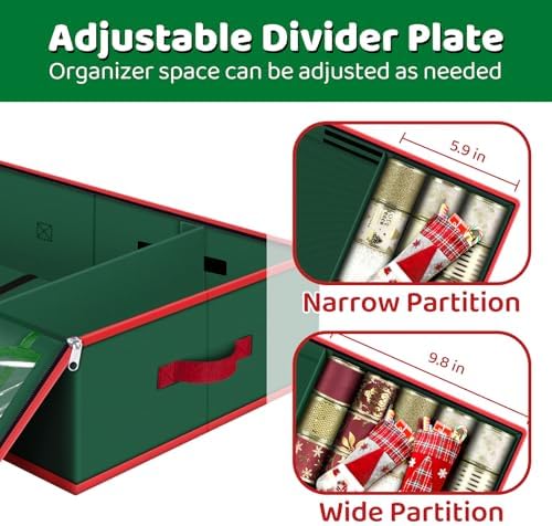 Fabspace Christmas Wrapping Paper Storage Containers, 40 Inch Gift Wrap Organizer, Visible Supplies Pockets for Xmas Accessories, Underbed Storage for Christmas Decorations, Green - Image 3