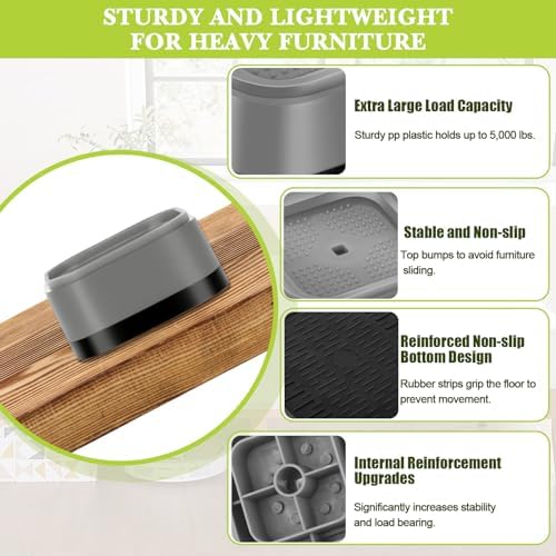 6 Pack Furniture Risers 1 Inch, Adjustable Bed Risers Heavy Duty for Table Desk Couch Chair Sofa Cabinet Bed Legs Dorm, Square Stackable Bed Raisers Blocks Lift Height 1", 2" or 3", Black - Image 4