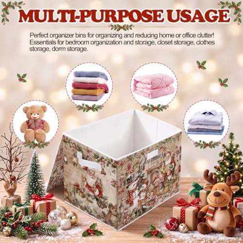 Briwooody Vintage Christmas Storage Bin with Lid and Carrying Handle Christmas Gingerbread Man Foldable Storage Box Large Xmas Decorative Collapsible Container Basket for Organizing Closet Home Gift - Image 3