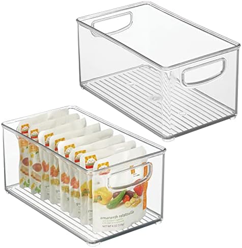 mDesign Plastic Baby Nursery and Food Organizer - Storage Holder Bin with Handles for Closet, Cupboard, Cabinet, Drawers, Shelves - Holds Canned Food, Bottles - Ligne Collection - 2 Pack - Clear by mDesign