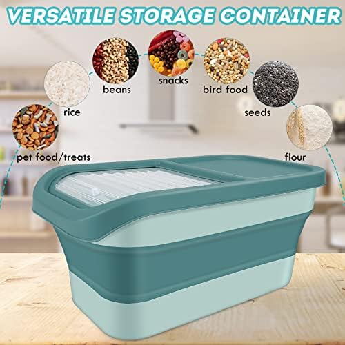 Pet Food Storage Containers, Collapsible Dog Food Container with Sliding Lid,13lb Cat Food Storage with Measuring Cup & Scoop, Plastic Dog Food Bin（green） - Image 4