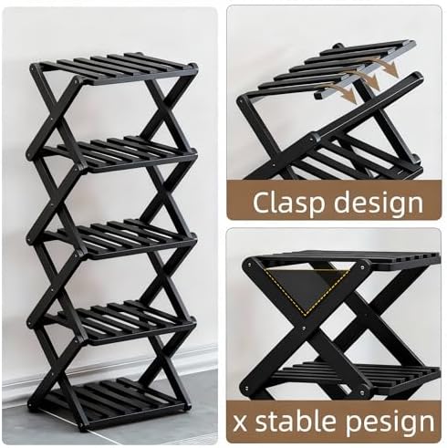 Vertical Black Shoe Rack Small, 5 Tier Portable Folding Shoe Storage Rack, Without Installation Free Standing Shoe Rack for Corridors, Bedrooms Living Room Corner and Small Spaces - Image 6