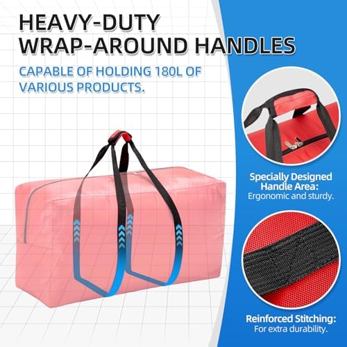 Extra Large travel duffel bag with Strong Handles, 180L Waterproof duffel bag, Durable Zippers, Extra Large Storage Totes for Space Saving and Moving Supplies, Red - Image 3