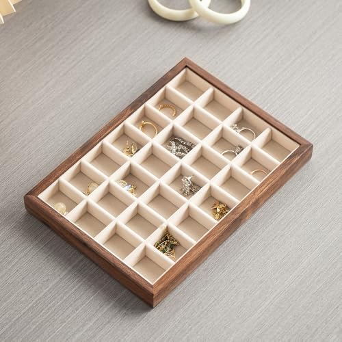 28-Grid Black Walnut Wooden Jewelry Tray with Velvet Lining, Premium Jewelry Display Tray for Earrings and Rings, Drawer Organizer Display Tray for Women's Jewelry Collection - Image 5