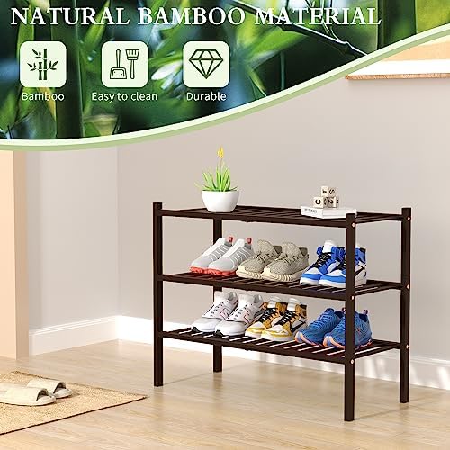 ROMGUAR CRAFT 3 Tier Bamboo Shoe Rack for Closet Free Standing Wood Shoe Shelf for Entryway Small Space Stackable 27"x11"x20" (Brown) - Image 6