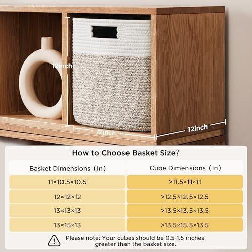 UBBCARE Set of 4 Storage Basket-12 X 12 X 12 in, Cotton Rope Basket for Shelves, Toys, Book, Cube Storage Bins with Handles, Woven Storage Basket for Organizing, White Brown - Image 2