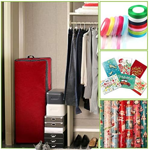 Primode Wrapping Paper Storage Container | Gift Wrap Organizer Under Bed | 41”x14”x6” | Fits 18-24 Rolls Up to 40” | 600D Oxford | Box Holder with Pockets for Ribbon, Bows and Accessories (Red) - Image 6