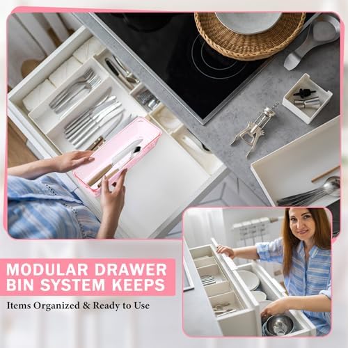 Maitys 12 Pcs Plastic Drawer Organizers, Silverware Tray, 9 x 3 x 2", Pink - Image 5