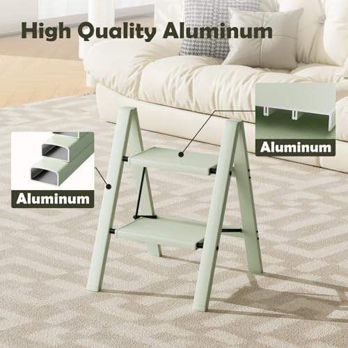 Taranta 2 Step Stool Foldable,Aluminum Step Ladder-FairylandGreen - Image 3