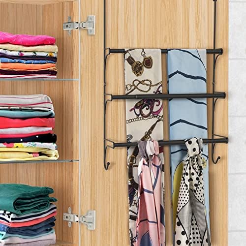 Auledio Adjustable Over the Door Triple Towel Rack with Hooks,Black - Image 4
