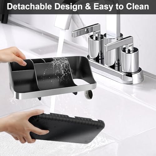GFWARE Black Toothbrush Holder - 7 Slots Bathroom Organizer Countertop with Drainage Matte Black Electric Toothbrush and Toothpaste Holder for Bathroom Accessories Sink Storage - Image 3