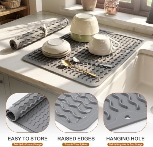 2 Pack Silicone Dish Drying Mat for Kitchen Counter Shower Caddy Rack Waterproof Under Sink Placemats Trivets Coffee Bar Accessories Utensil Holder Essentials Home Dining Decor Must Haves 2026 - Image 2