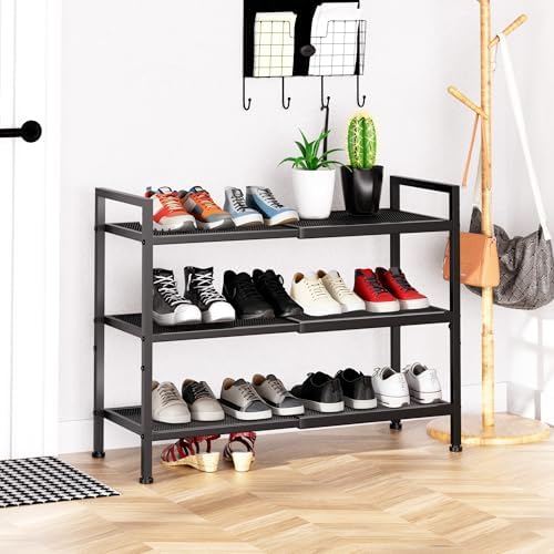 Expandable Shoe Rack for Closet, Entryway, Shoe Storage, 3-Tier, Black - Image 6