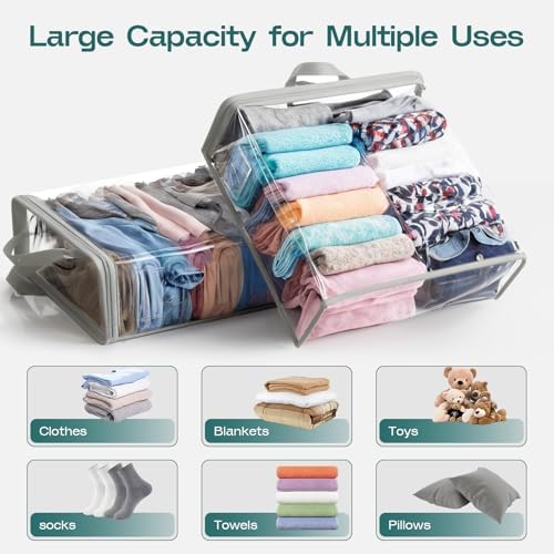 5 Pack Clear Storage Bags for Clothes, 22L Blanket Storage Bags, Under Bed Storage, Closet Organizers Bag, Upgraded Version Two-Way Zippers Design(Grey) - Image 3