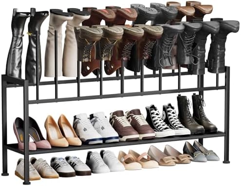 DIMJ Boot Rack 3-Tier - Black Metal Boot Storage Rack for Tall Boots Organizer, Multiuse Shoe Rack for Boots, Sneakers, High-Heel, Entryway, Fit for 10 Pairs, Black by DiMJ