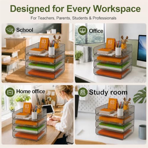 FANXIYQ 4-Tier Acrylic Paper Tray Organizer Brown Stackable Paper Organizer - Image 3