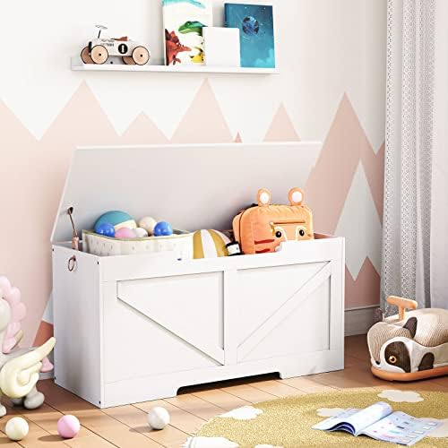 HOOBRO Storage Bench, 39.4” Retro Wooden Storage Chest with U-Shaped Cut-Out Pull, Safety Hinge, Supports 330 lb and Easy Assembly for Toy Box Organizer (White) WT771CW01G1 - Image 2