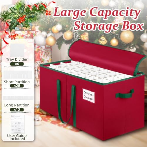 SeasonBliss Christmas Ornament Storage Box, Large Holds 128 Balls, Red - Image 4