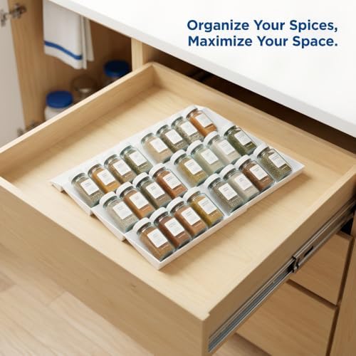 Spice Drawer Organizer, 4-Tier Spice Rack for Drawer Fits 11.8-22.8 in Wide, Expandable Seasoning Organizer with 2 Silicone Funnels and 160 Labels for Kitchen Cabinet Organization, White - Image 4