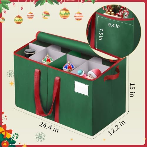EverMerry Nutcracker and Figurine Collectibles Storage Box， Large Ornament Storage Organizer Stores Up to 8 Holiday Figurines-Carolers, Santa Figure, or Nut Cracker Ornaments (Green/15 Inches) - Image 2
