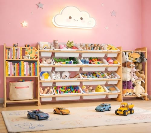 81" Large Toy Storage Organizer with Bins Shelves & Stuffed Animal Storage for Kids Wood Toddler Playroom Organization with Bookshelf Toys Box Wooden Organizers for Kids Room Nursery Bedroom by Unknown