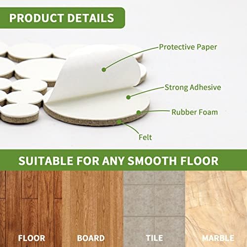Felt Furniture Pads for Hardwood Floors 68 PCS, Round, Beige - Image 3