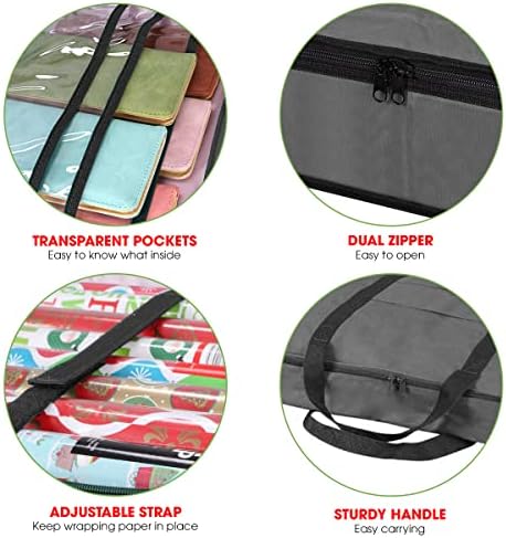 Christmas Wrapping Paper Storage Bag with Pockets | Gift Wrap Organizer Container | 37” x 14” x 4” | Underbed Durable Box Made of 600D Oxford Material (Gray) - Image 4
